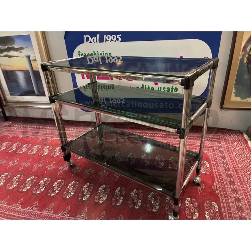 PORTA TV MODERNARIATO ACCIAIO 3 VETRI FUMÈ CON RUOTE | Mercatino dell'Usato Teramo 1