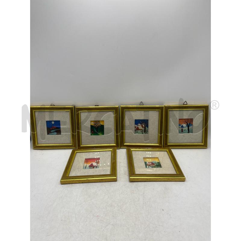 QUADRETTI NAIF MINIATURE 6 PEZZI CORNICE DORATA  | Mercatino dell'Usato Teramo 1