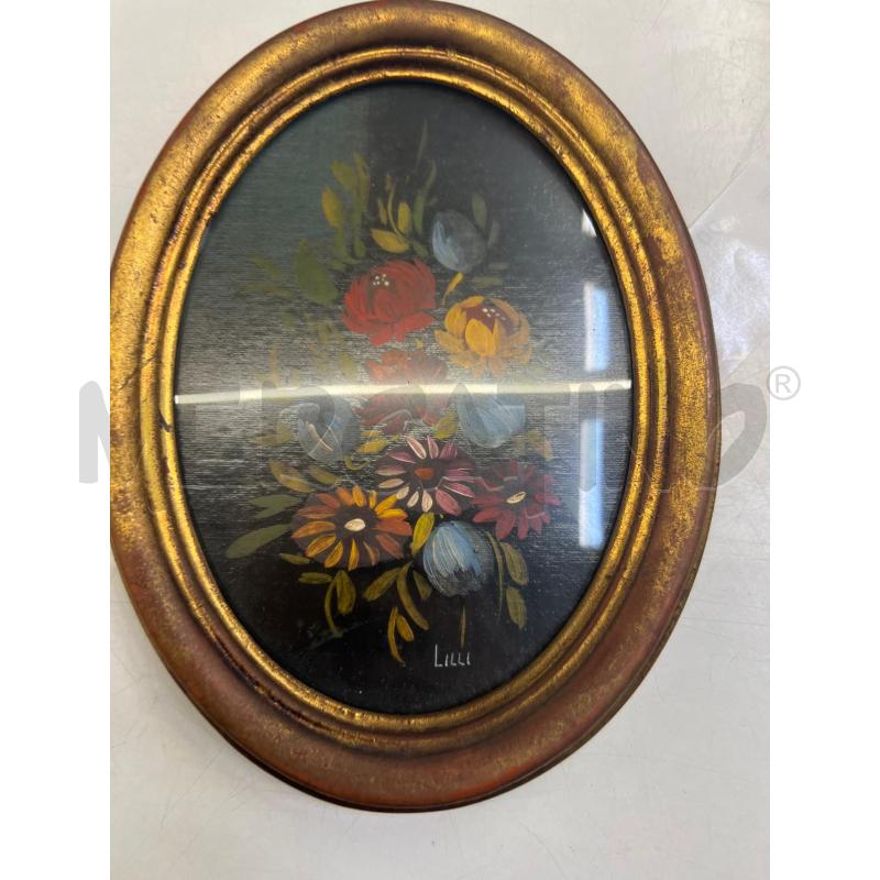 QUADRETTO OVALE DIPINTO FIORE CORNICE DORATA | Mercatino dell'Usato Teramo 1