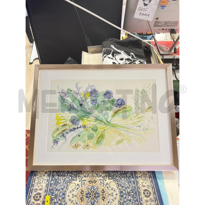 QUADRO ACQUERELLO OMAGGIO FLOREALE SEGHETTI PESARO URBINO + CORNICE ORO ROSA | Mercatino dell'Usato Teramo 1