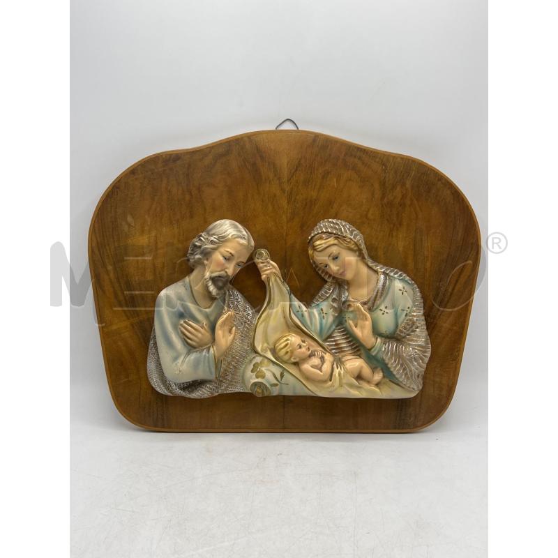 QUADRO ALTORILIEVO RELIGIOSO IN CERAMICA SU BASE LEGNO VINTAGE - DIFETTI | Mercatino dell'Usato Teramo 1