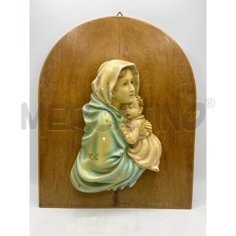 QUADRO ALTORILIEVO RELIGIOSO IN CERAMICA SU BASE LEGNO VINTAGE - DIFETTI | Mercatino dell'Usato Teramo 1
