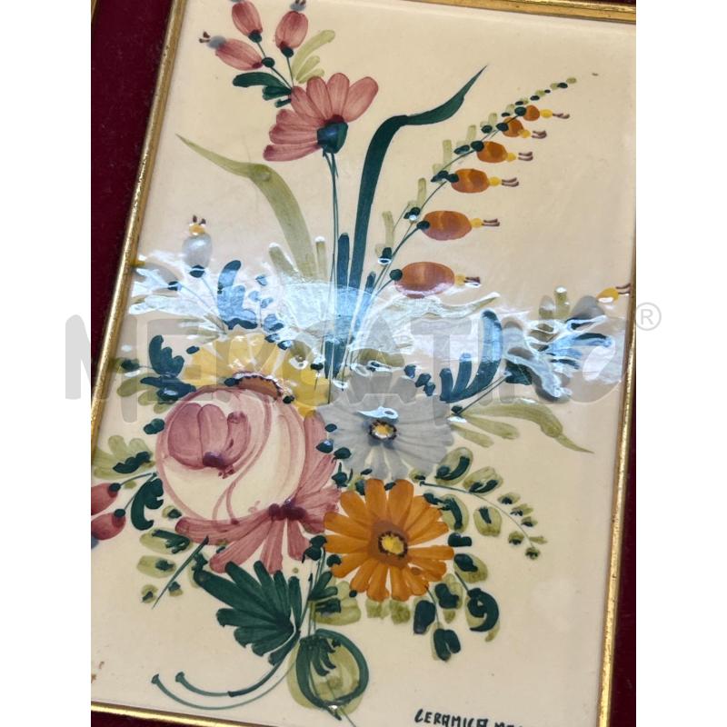 QUADRO CASTELLI CERAMICA FIORI + CORNICE LEGNO DORATA | Mercatino dell'Usato Teramo 2