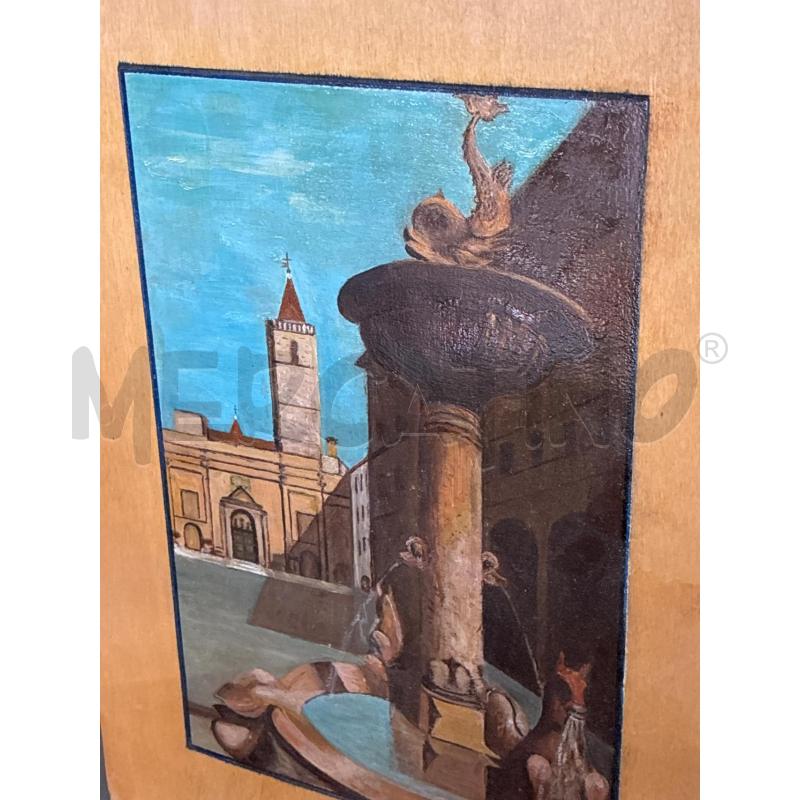 QUADRO CATTEDRALE CON FONTANA FIRMA FARO79 TECNICA M.SU TAVOLA LEGNO | Mercatino dell'Usato Teramo 2