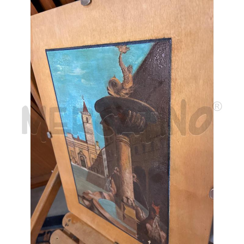 QUADRO CATTEDRALE CON FONTANA FIRMA FARO79 TECNICA M.SU TAVOLA LEGNO | Mercatino dell'Usato Teramo 3