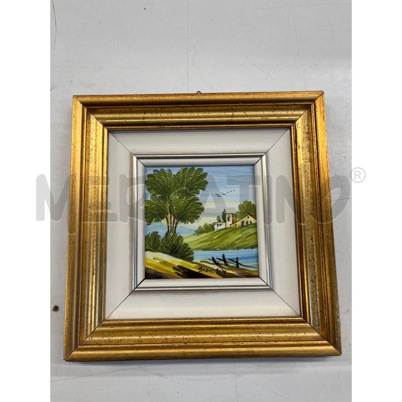 QUADRO CERAMICA CASTELLI PAESAGGIO A FIRMA SCOCCHIA + CORNCIE LEGNO DORATA 23X23 CM | Mercatino dell'Usato Teramo 1