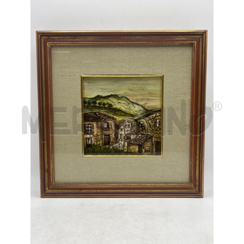 QUADRO CERAMICA DIPINTO PAESAGGIO NON FIRMATO + CORNICE | Mercatino dell'Usato Teramo 1