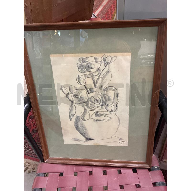 QUADRO CEROS76 VASO CON ROSE MATITA SU CARTA | Mercatino dell'Usato Teramo 1