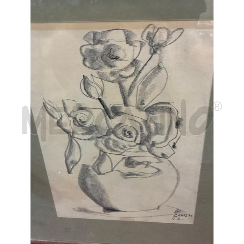 QUADRO CEROS76 VASO CON ROSE MATITA SU CARTA | Mercatino dell'Usato Teramo 2