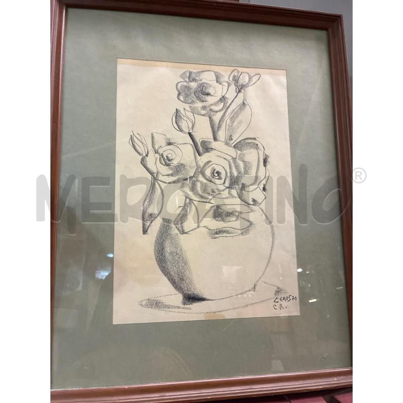 QUADRO CEROS76 VASO CON ROSE MATITA SU CARTA | Mercatino dell'Usato Teramo 4