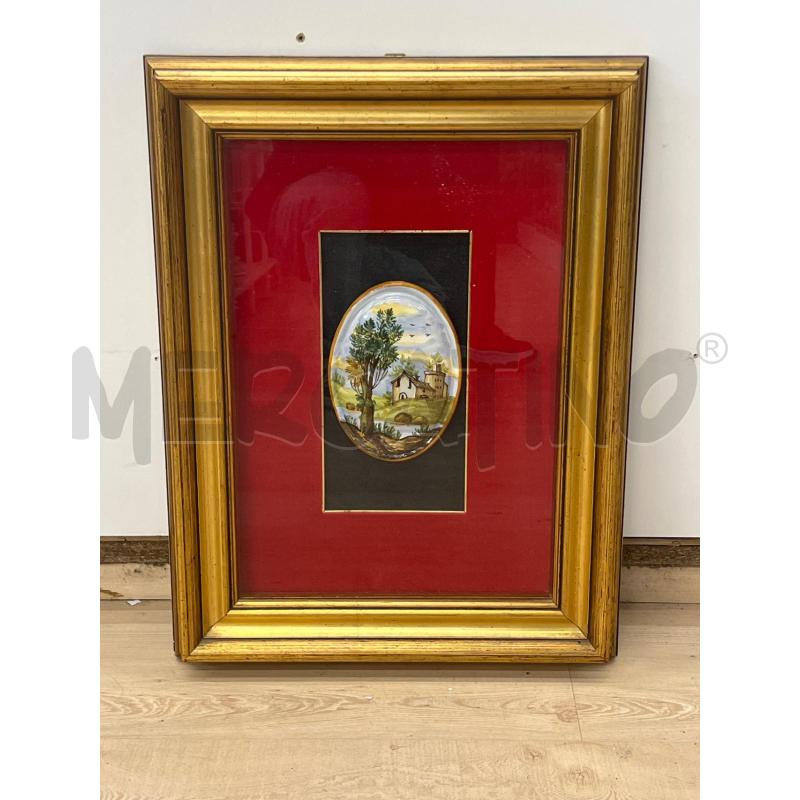 QUADRO DIPINTO CERAMICA CASTELLI OVALE + CORNICE GRANDE DORATA . FIRMA DI SILVESTRE PAESAGGIO | Mercatino dell'Usato Teramo 1