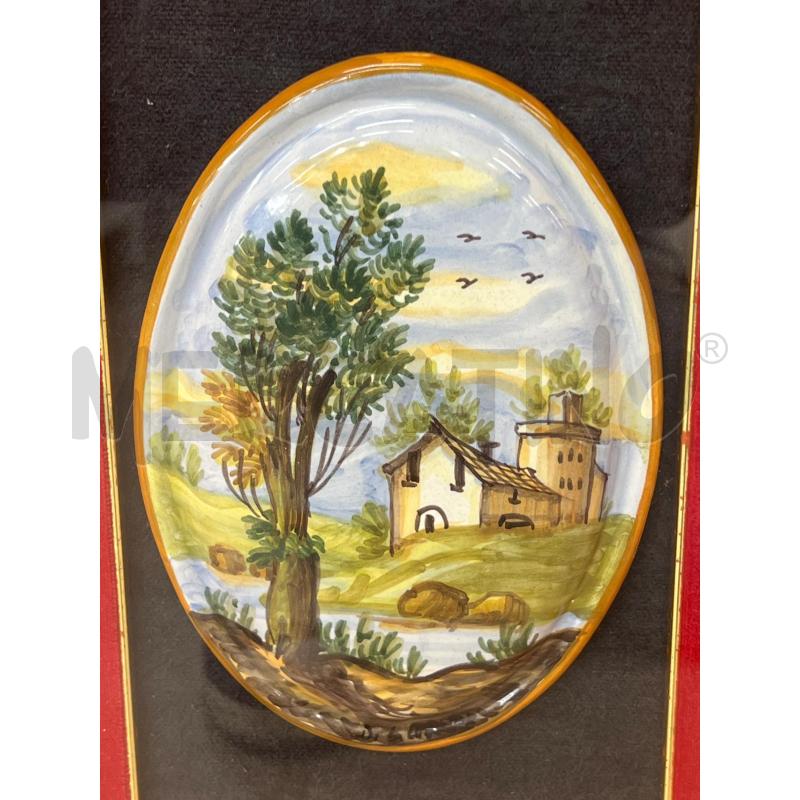 QUADRO DIPINTO CERAMICA CASTELLI OVALE + CORNICE GRANDE DORATA . FIRMA DI SILVESTRE PAESAGGIO | Mercatino dell'Usato Teramo 2