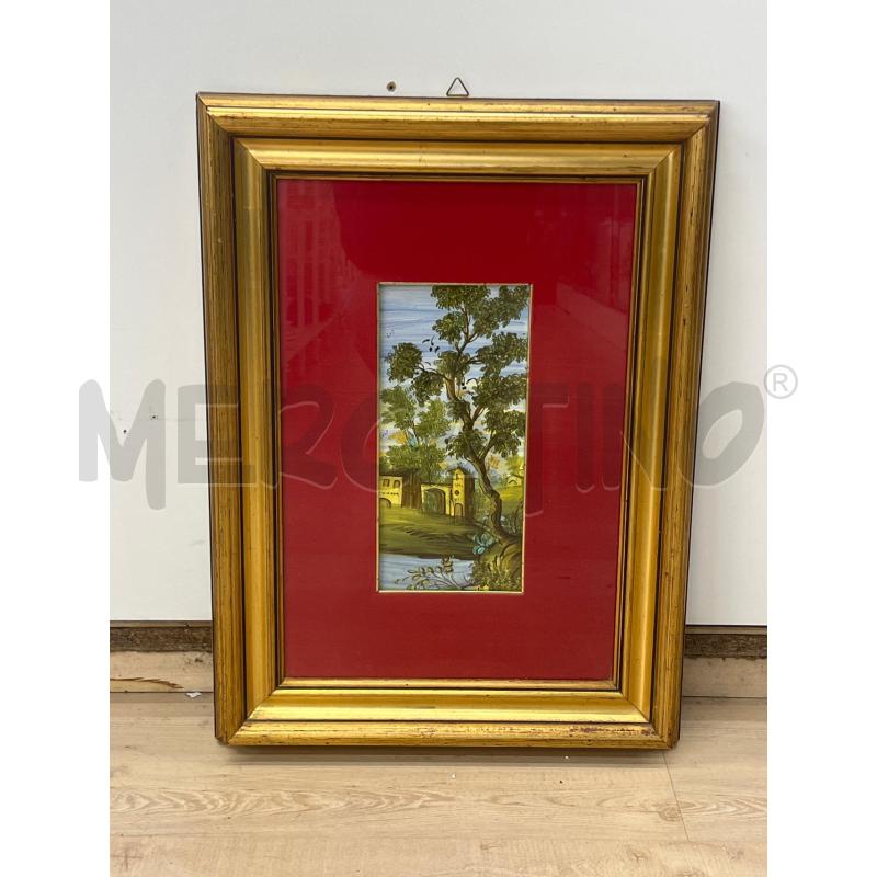 QUADRO DIPINTO CERAMICA CASTELLI RETTANG+ CORNICE GRANDE DORATA . FIRMA DI SILVESTRE PAESAGGIO | Mercatino dell'Usato Teramo 1