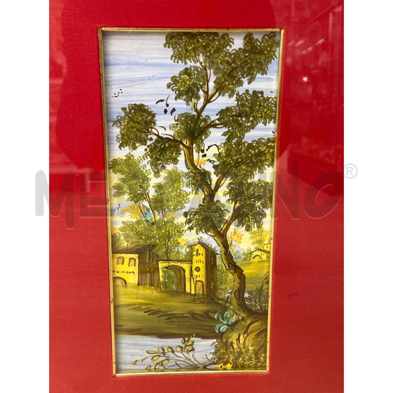 QUADRO DIPINTO CERAMICA CASTELLI RETTANG+ CORNICE GRANDE DORATA . FIRMA DI SILVESTRE PAESAGGIO | Mercatino dell'Usato Teramo 2