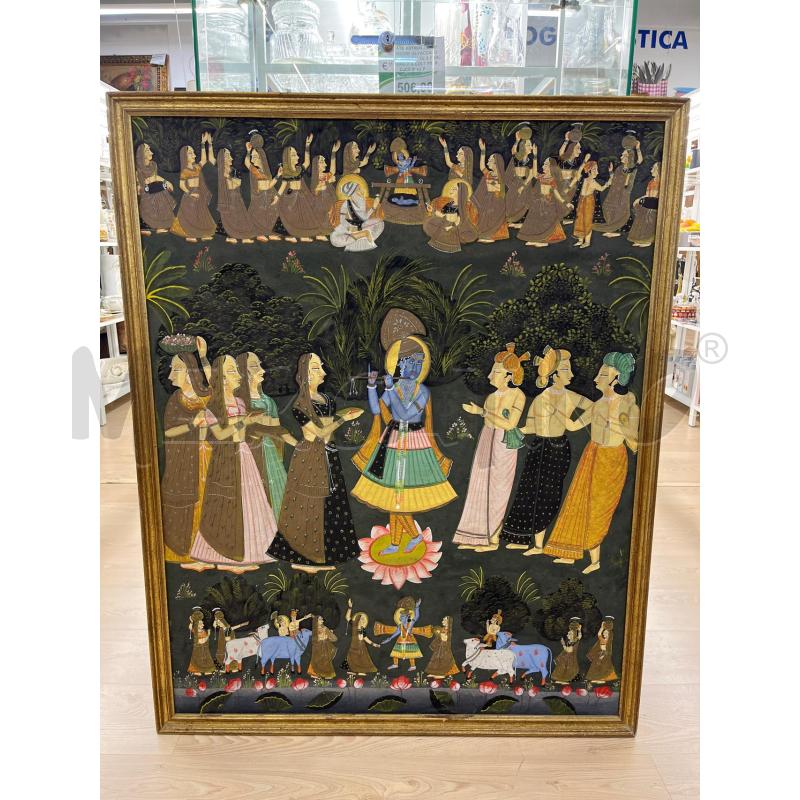 QUADRO DIPINTO INDIANO TRADIZIONALE STILE PICHWAI SCENA MITOLOGICA DELLA RAAS LEELA 117X94CM | Mercatino dell'Usato Teramo 1