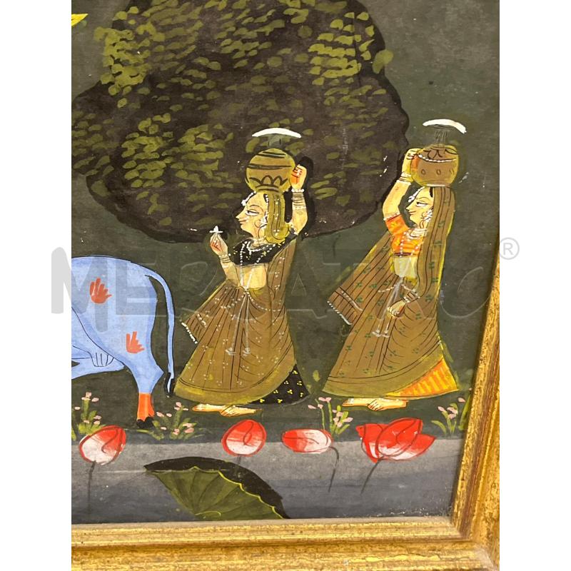 QUADRO DIPINTO INDIANO TRADIZIONALE STILE PICHWAI SCENA MITOLOGICA DELLA RAAS LEELA 117X94CM | Mercatino dell'Usato Teramo 3