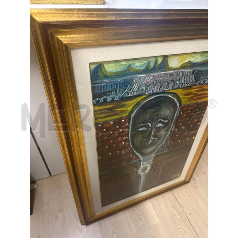 QUADRO DIPINTO OLIO GRANDE MASCHERA FONDO ROSSO - LEONARDO DI GIUSTINO + CORNICE DOR 115X88 | Mercatino dell'Usato Teramo 4