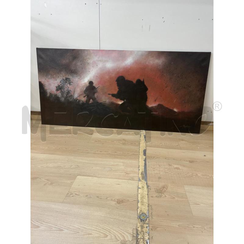 QUADRO DIPINTO OLIO SCENA GUERRA STILE VIETNAM - TONI ROSSO NERO - FIRMA MALVEZZO | Mercatino dell'Usato Teramo 1