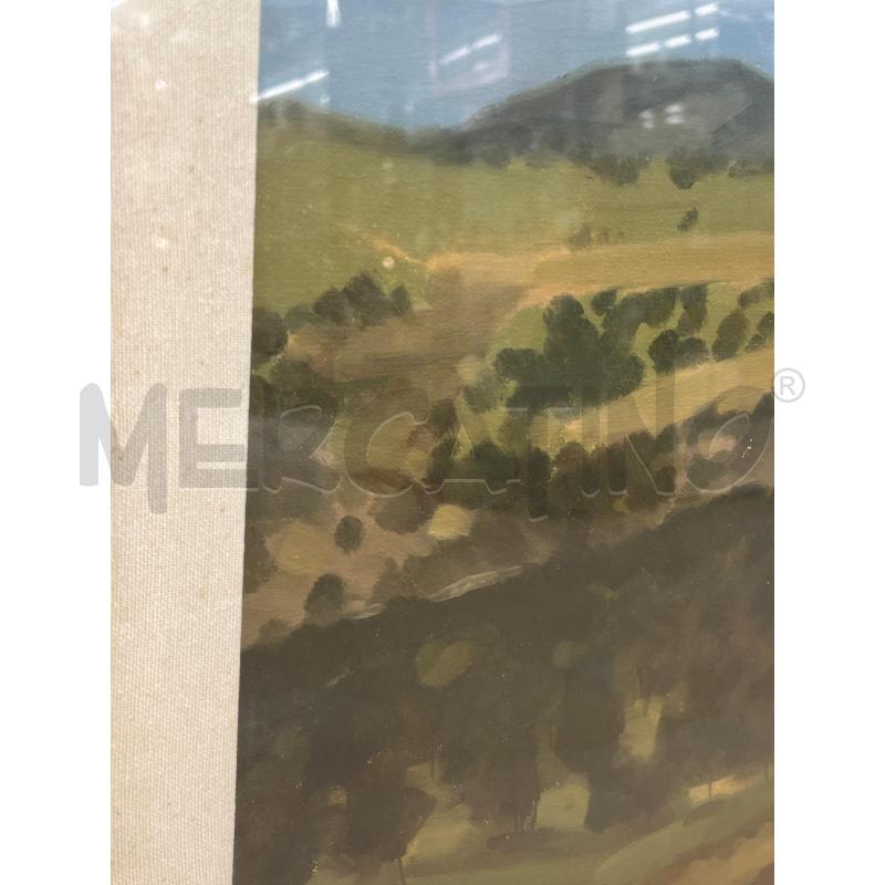 QUADRO ENRICO PIRAS OLIO SU TELA 1977 PAESAGGIO COLLINARE + CORNICE LEGNO DORATA | Mercatino dell'Usato Teramo 3