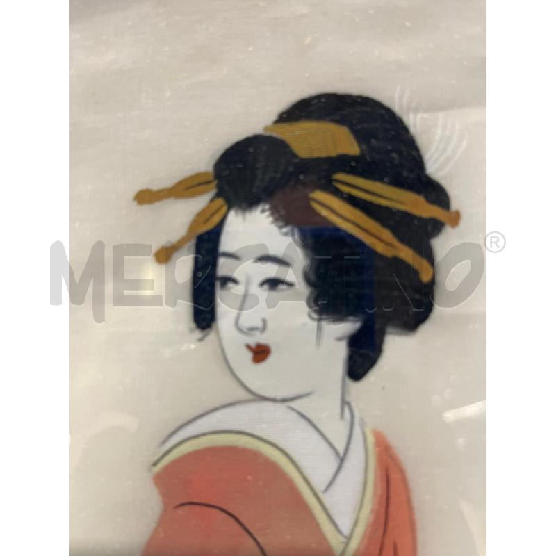 QUADRO GESHA GIAPPONESE VESTITO ROSA + CORNICE LEGNO DORATA 40X45 CM | Mercatino dell'Usato Teramo 3