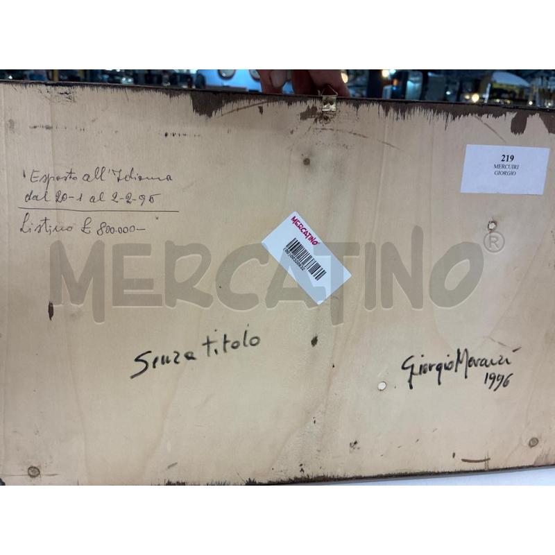 QUADRO GIORGIO MERCURI SENZA TITOLO TECNICA MISTA SU LEGNO BORDO RAME 52X32 | Mercatino dell'Usato Teramo 4