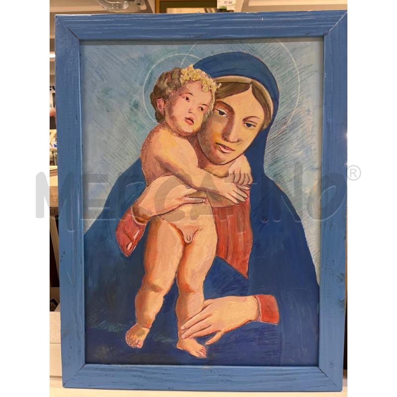 QUADRO MADONNA CON BAMBINO CORNICE BLU | Mercatino dell'Usato Teramo 1