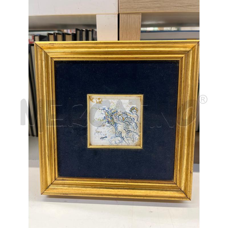 QUADRO MAIOLICA CASTELLI ANGIOLETTI CORNICE LEGNO DORATA | Mercatino dell'Usato Teramo 1