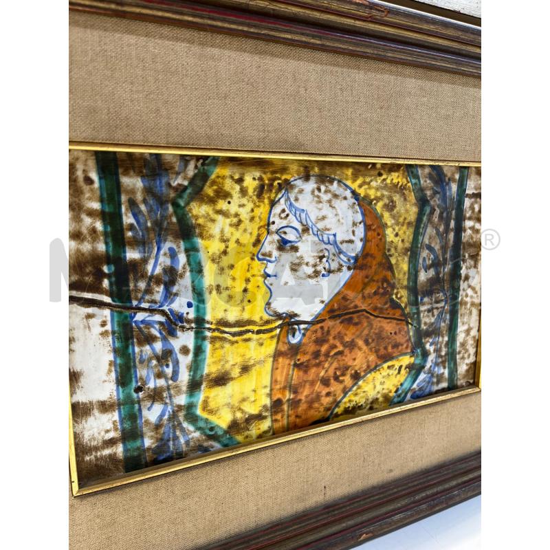 QUADRO MAIOLICA CASTELLI CERAMICA VOLTO UOMO ANTICA MISURE PIASTRELLA 22X18CM + CORNIC 48X36 | Mercatino dell'Usato Teramo 2