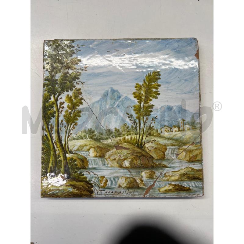 QUADRO MAIOLICA CASTELLI PAESAGGIO LESIONATA T FACCIOLINI  20X20CM | Mercatino dell'Usato Teramo 1