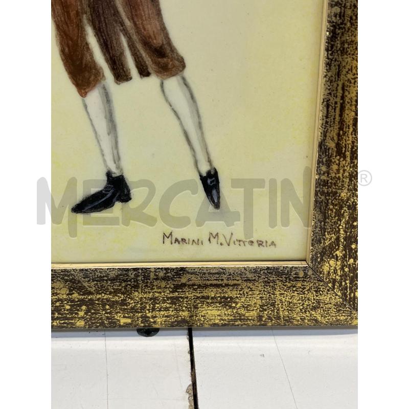 QUADRO MAIOLICA CERAMICA MARINI - VIOLINISTA RINASCIMENTALE + CORNICE LEGNO DORATA | Mercatino dell'Usato Teramo 2