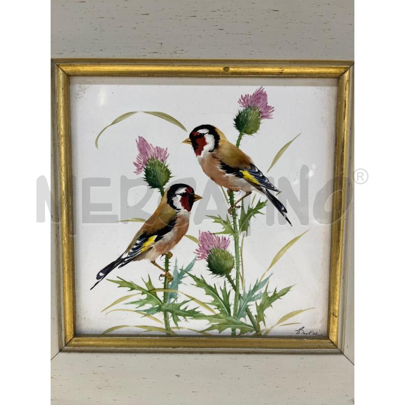 QUADRO MAIOLICA CERAMICA UCCELLINI DIPINTI A MANO CON FIORI | Mercatino dell'Usato Teramo 2
