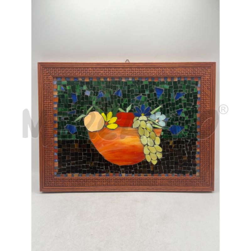 QUADRO MOSAICO ARTIGIANALE VETRI VERDI NATURA MORTA CORNICE LEGNO | Mercatino dell'Usato Teramo 1