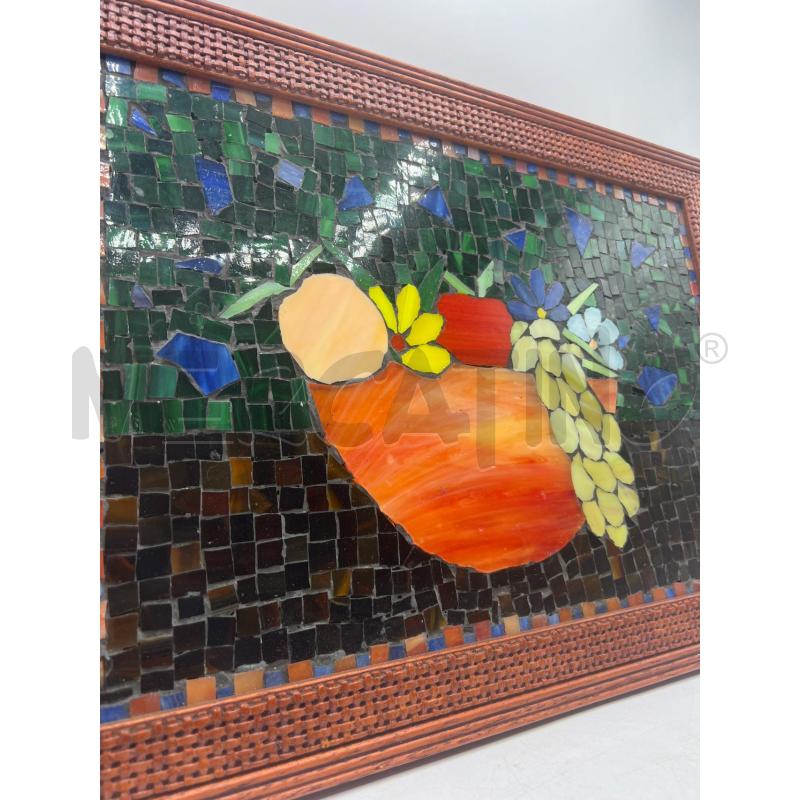 QUADRO MOSAICO ARTIGIANALE VETRI VERDI NATURA MORTA CORNICE LEGNO | Mercatino dell'Usato Teramo 2