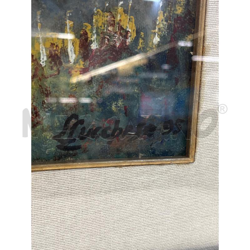 QUADRO OLIO CASETTA ULIVI E MONTAGNA + CORNICE LEGNO DORATA 63X52 | Mercatino dell'Usato Teramo 2