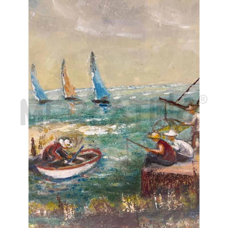 QUADRO OLIO CASETTA ULIVI E MONTAGNA + CORNICE LEGNO DORATA 63X52 | Mercatino dell'Usato Teramo 3