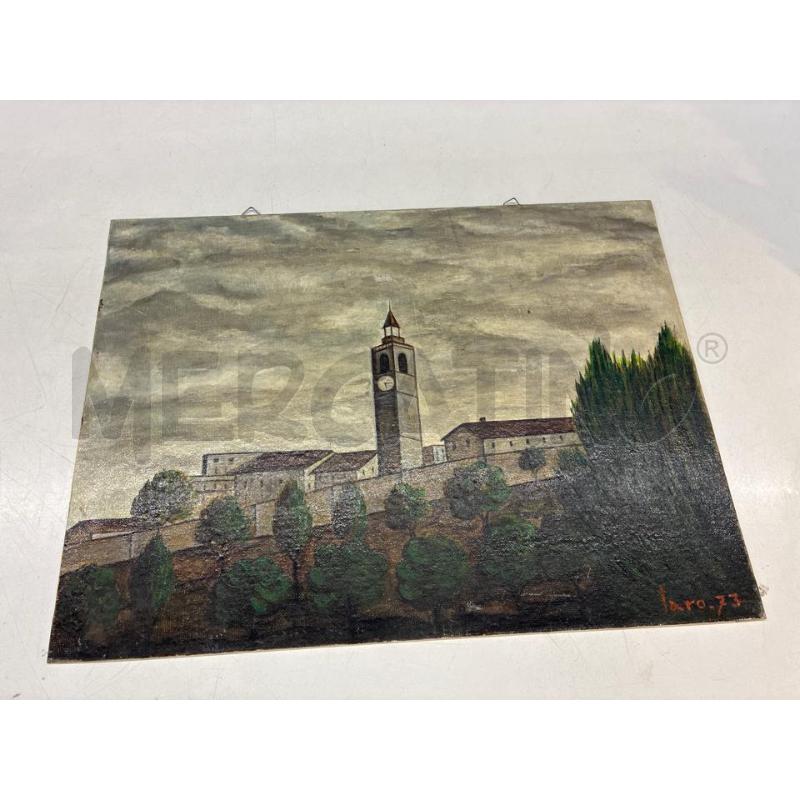 QUADRO OLIO SU MASONITE CAMPANILE FIRMA FARO 30X40 | Mercatino dell'Usato Teramo 1