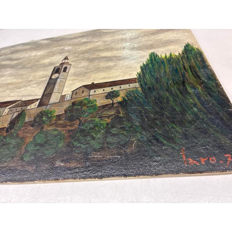 QUADRO OLIO SU MASONITE CAMPANILE FIRMA FARO 30X40 | Mercatino dell'Usato Teramo 2