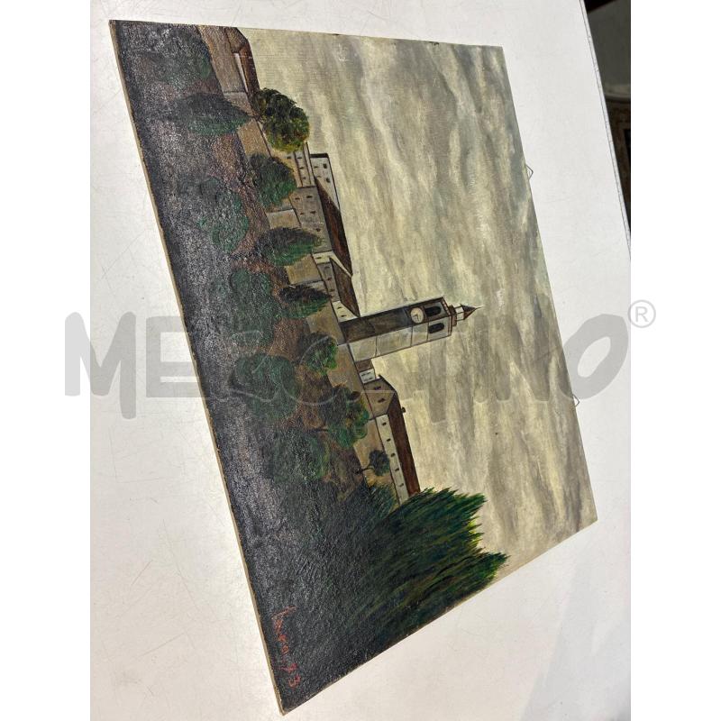 QUADRO OLIO SU MASONITE CAMPANILE FIRMA FARO 30X40 | Mercatino dell'Usato Teramo 3
