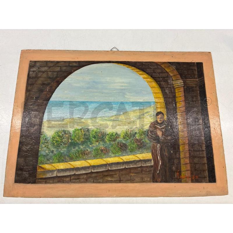 QUADRO OLIO SU MASONITE FRATE FIRMA FARO 25X35 | Mercatino dell'Usato Teramo 1