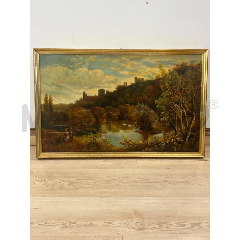 QUADRO OLIO SU TELA ARUNDEL CASTLE EPOCA DIPINTO NO FIRMA - DA RIPARARE 40X65  | Mercatino dell'Usato Teramo 1