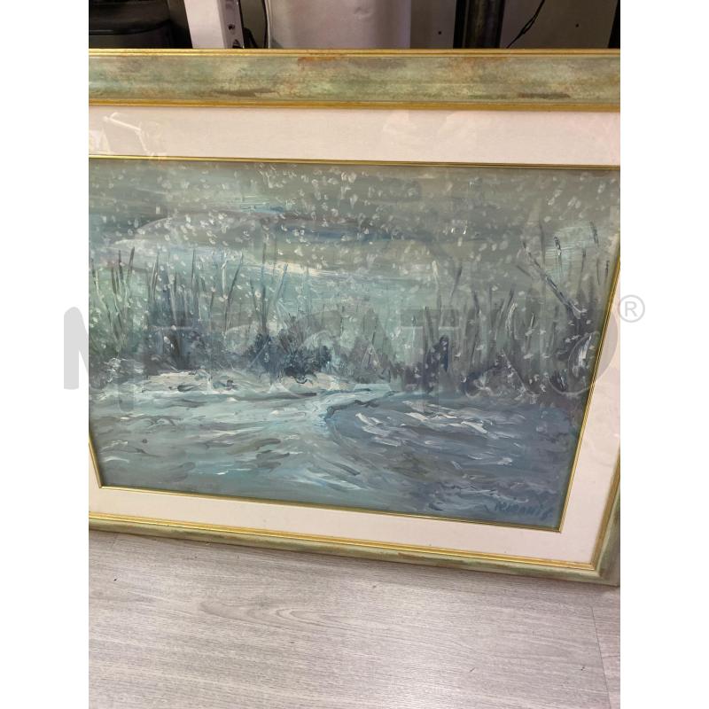 QUADRO OLIO SU TELA AZZURRA - ASTRATTO - RIPANI S CORNICE VERDE | Mercatino dell'Usato Teramo 3