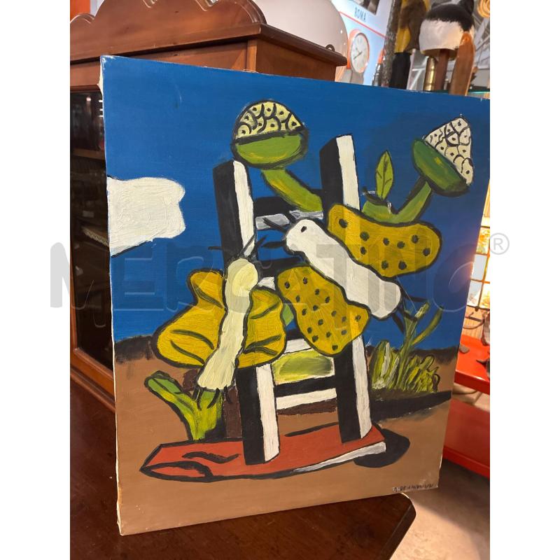 QUADRO OLIO SU TELA A DE ANGELIS 1971 SCALA E FARFALLE  | Mercatino dell'Usato Teramo 1