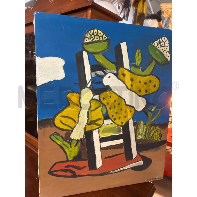 QUADRO OLIO SU TELA A DE ANGELIS 1971 SCALA E FARFALLE  | Mercatino dell'Usato Teramo 2