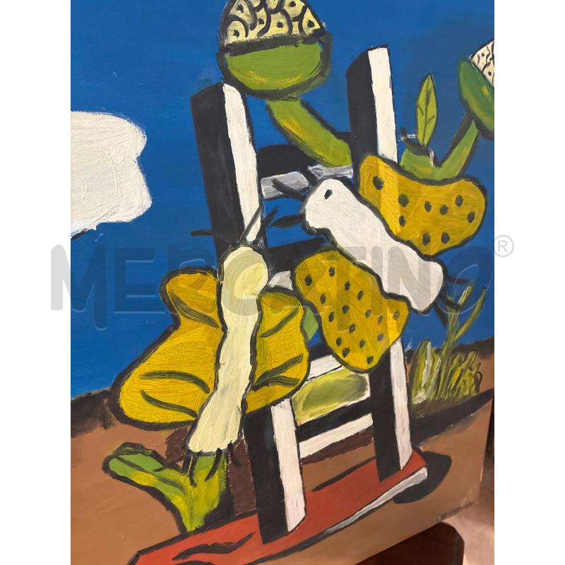 QUADRO OLIO SU TELA A DE ANGELIS 1971 SCALA E FARFALLE  | Mercatino dell'Usato Teramo 4