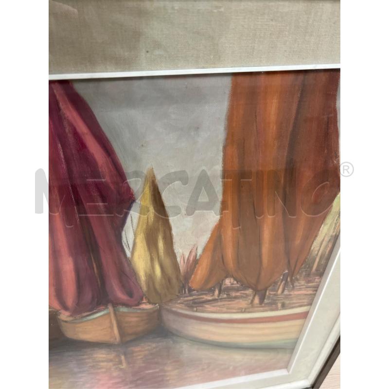 QUADRO OLIO SU TELA BARCHETTE AL PORTO . FIRMATO LIRE - 1965 - 70X130 | Mercatino dell'Usato Teramo 4