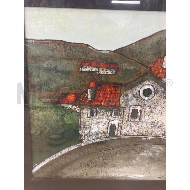 QUADRO OLIO SU TELA CASE BIANCHE TETTI ROSSI IN COLLINA 50X70+ CORNICE ROSSA DORATA | Mercatino dell'Usato Teramo 2