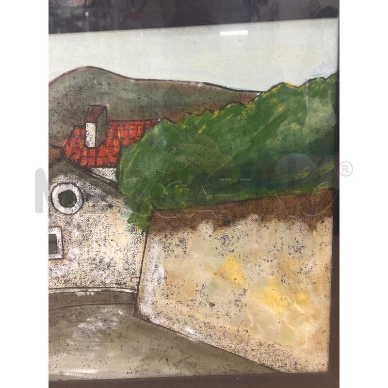 QUADRO OLIO SU TELA CASE BIANCHE TETTI ROSSI IN COLLINA 50X70+ CORNICE ROSSA DORATA | Mercatino dell'Usato Teramo 3