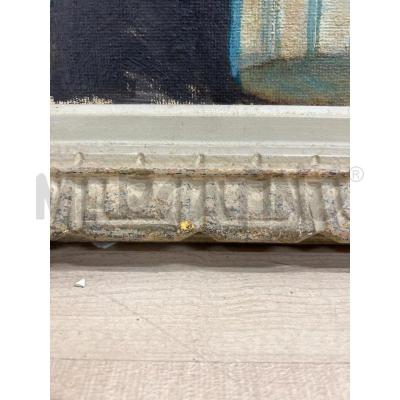 QUADRO OLIO SU TELA DAMA CON CANE + CORNICE BIANCA | Mercatino dell'Usato Teramo 2