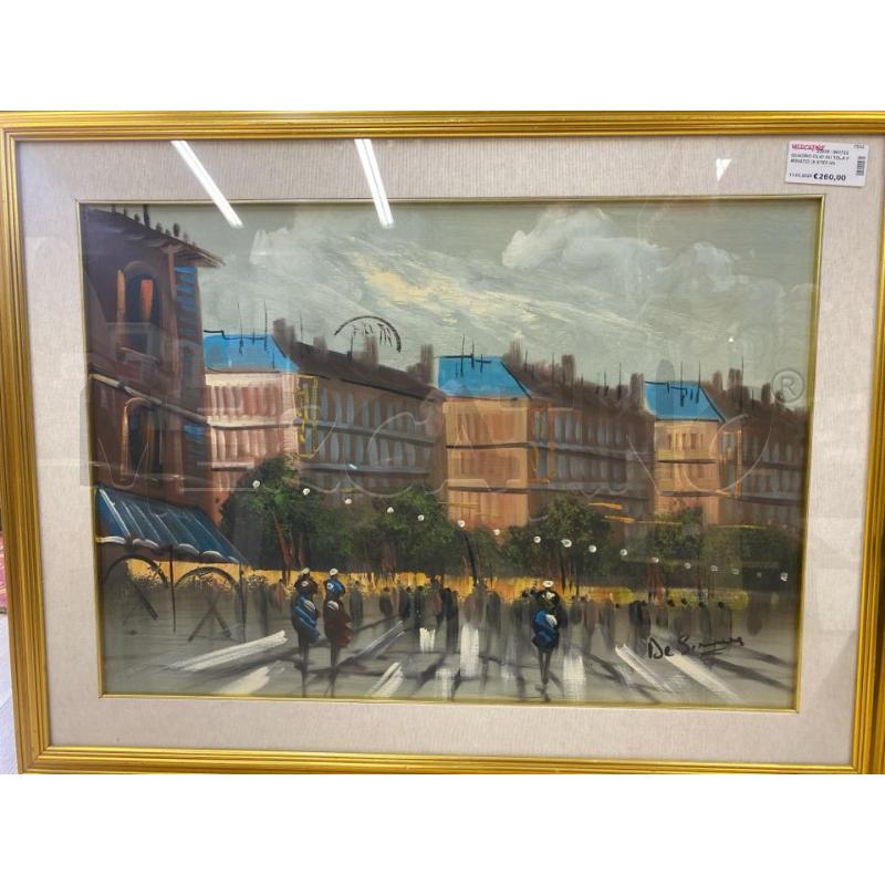 QUADRO OLIO SU TELA FIRMATO DI STEFANO  PIAZZA PARIGINA + CORNICE | Mercatino dell'Usato Teramo 1