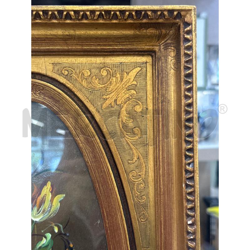 QUADRO OLIO SU TELA OVALE FIORI + CORNICE IMPORANTE INCISIONI DORATA  | Mercatino dell'Usato Teramo 3